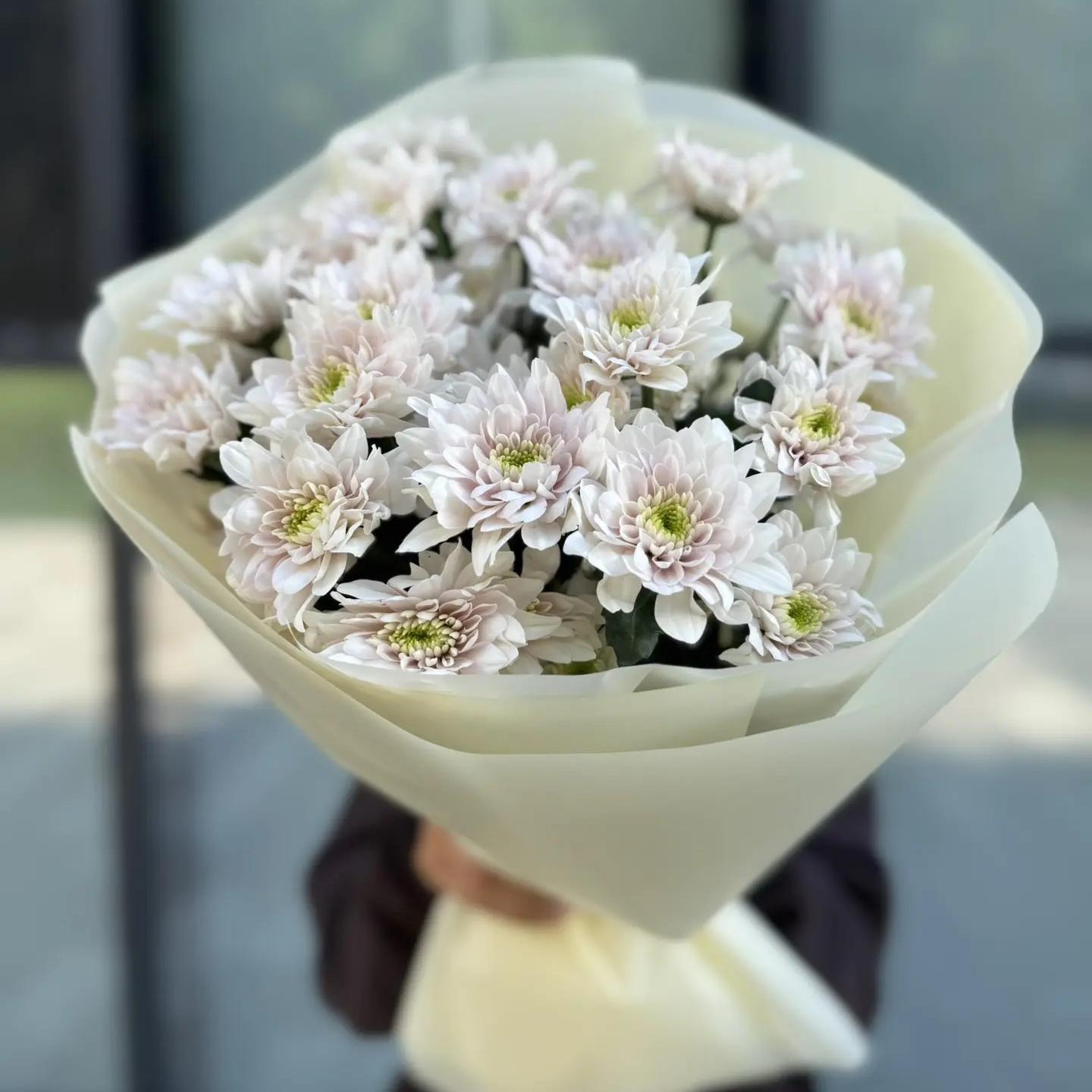 Букет "5 нежно-розовых кустовых хризантем"