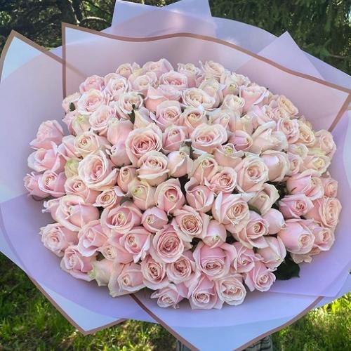 Букет из 101 нежно-розовой розы 70 см