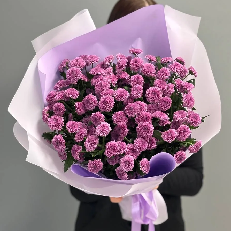 Букет из 15 лавандовых хризантем сантини