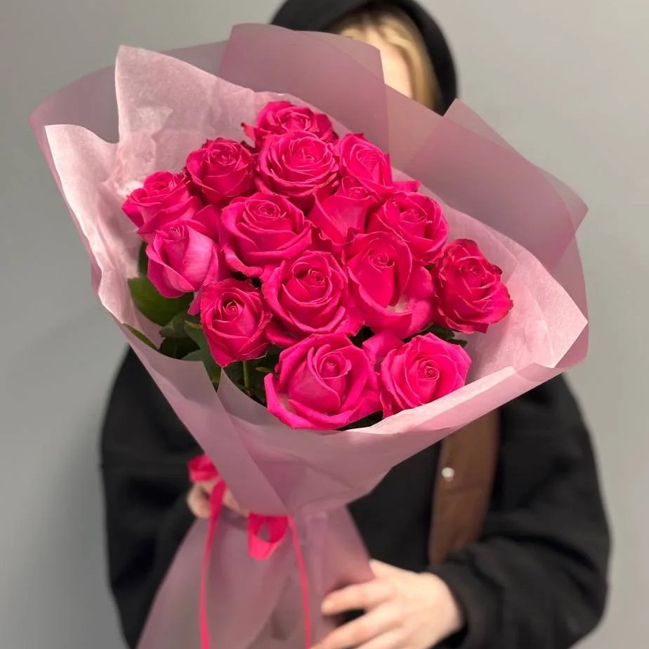 Букет "15 малиновых роз 50 см"