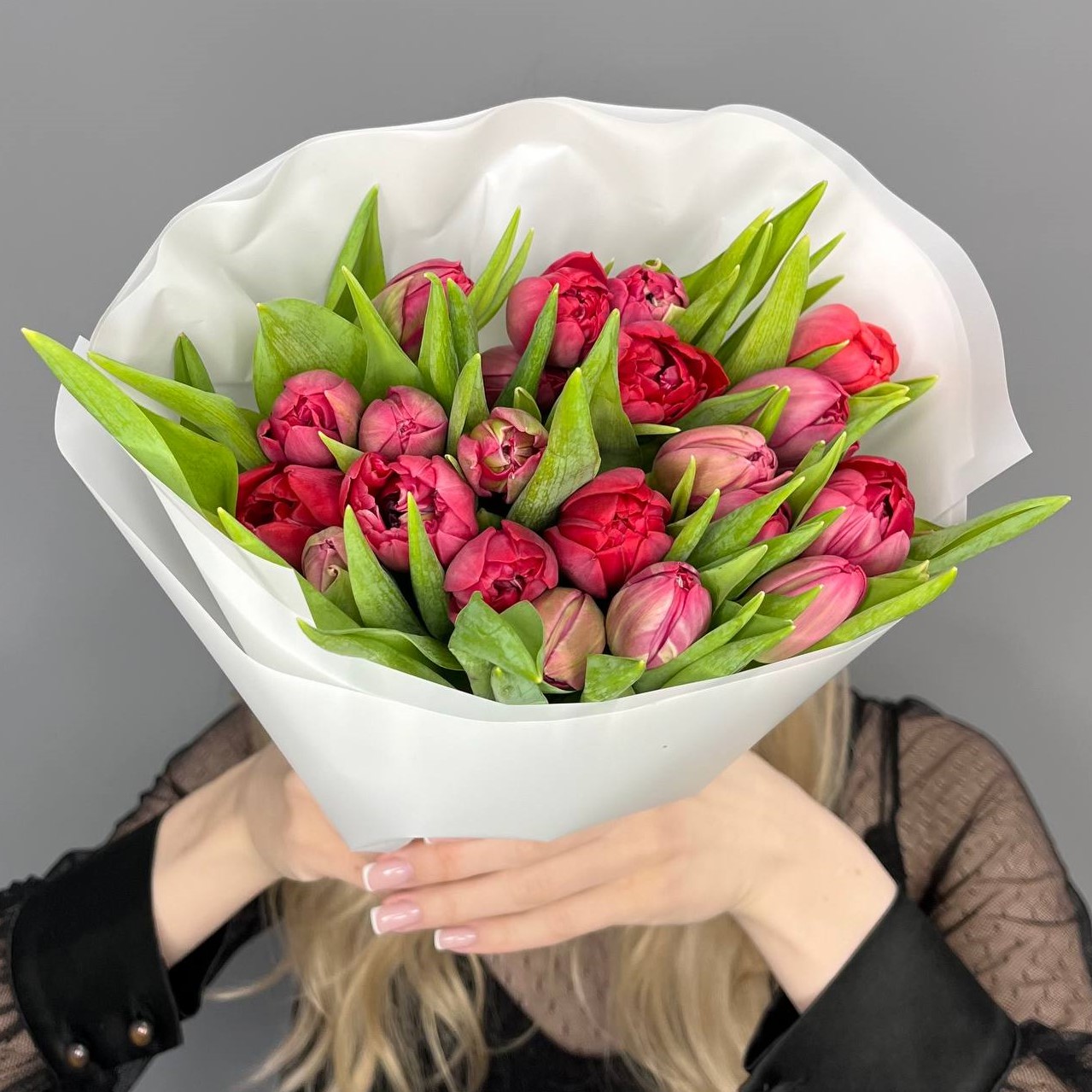 21 розовый пионовидный тюльпан