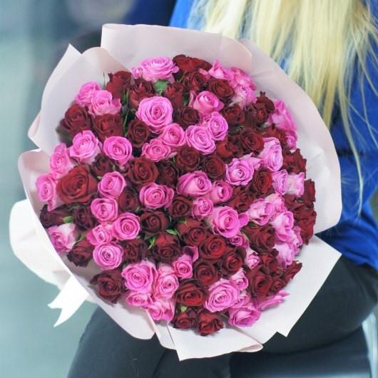 101 красная и розовая роза 40 см