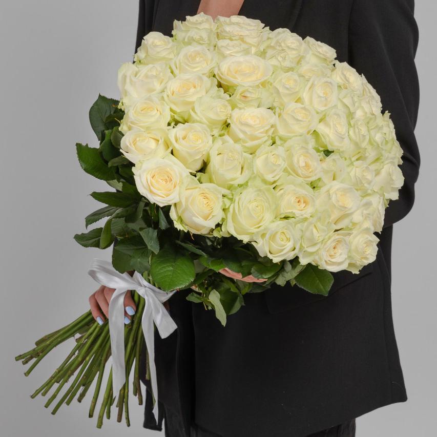 Букет "51 белая роза 60 см под ленту"