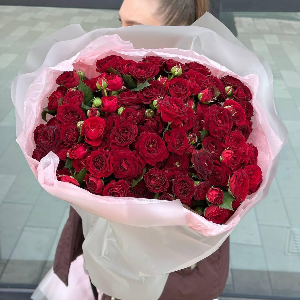 25 красных кустовых пионовидных роз 40/50 см