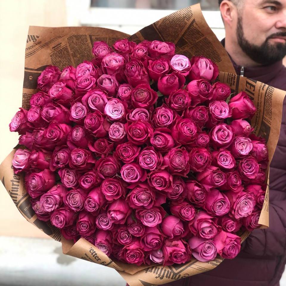 Букет из 101 фиолетовой розы 50/60 см